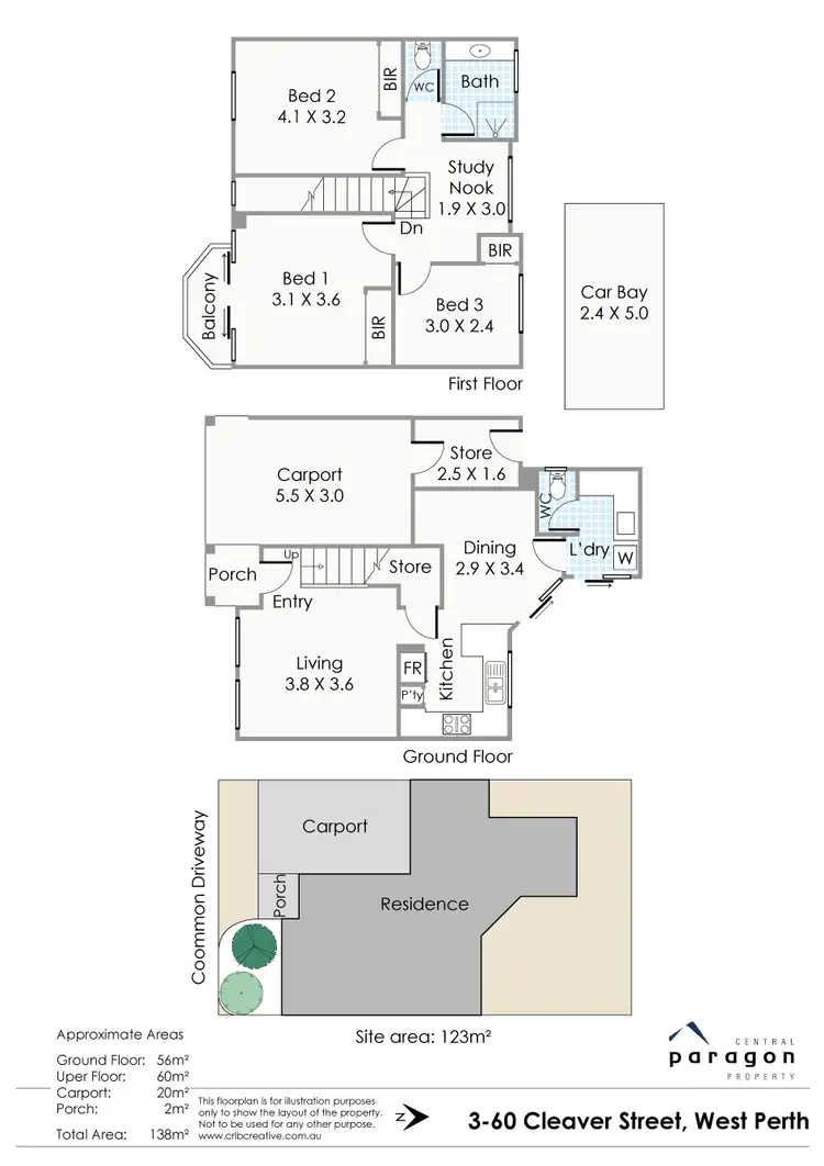 Floorplan of Homely townhouse listing, 3/60 Cleaver Street, West Perth WA 6005