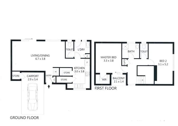 Floorplan of Homely townhouse listing, 2/40 Brittain Street, Como WA 6152