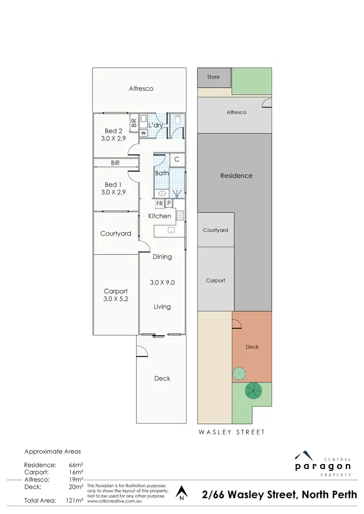 Floorplan of Homely semi-detached listing, 2/66 Wasley Street, North Perth WA 6006