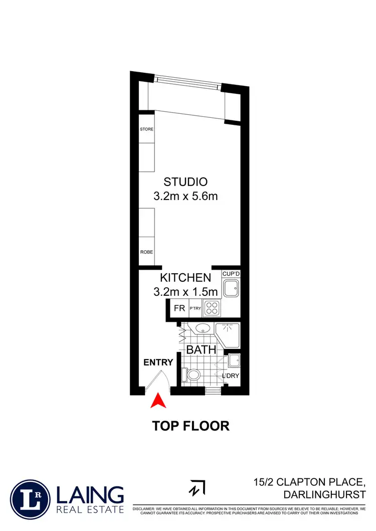 Floorplan of Homely studio listing, 15/2 Clapton Place, Darlinghurst NSW 2010