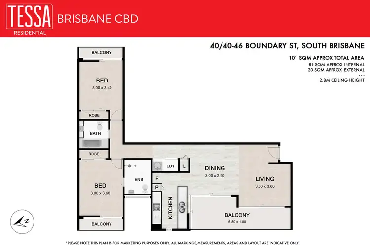 Floorplan of Homely apartment listing, 40/40-46 Boundary Street, South Brisbane QLD 4101