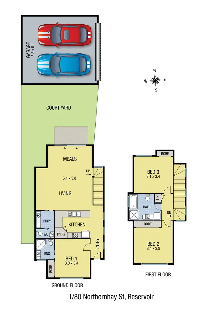 Floorplan of Homely townhouse listing, 1/80 Northernhay Street, Reservoir VIC 3073