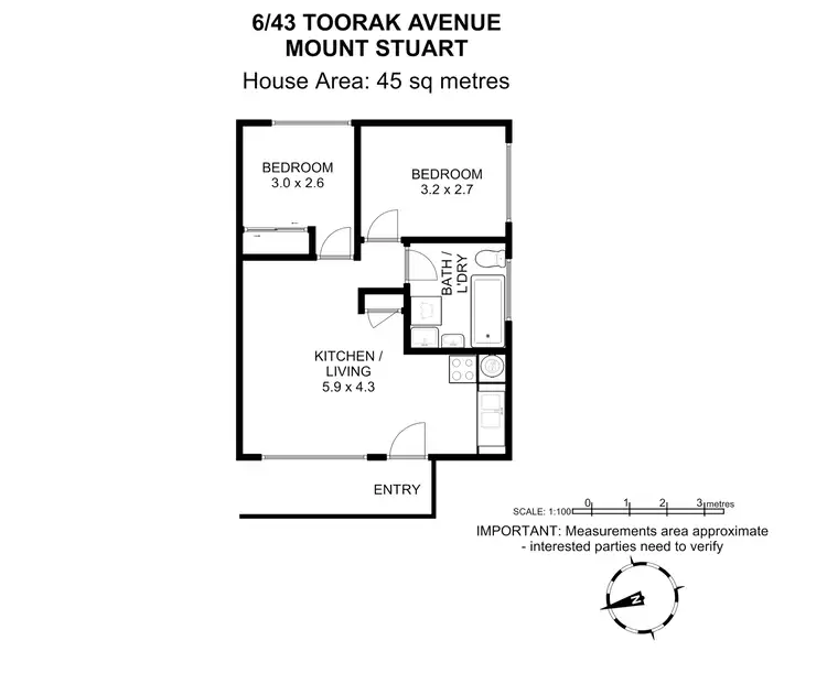 Floorplan of Homely unit listing, 6/43 Toorak Avenue, Mount Stuart TAS 7000