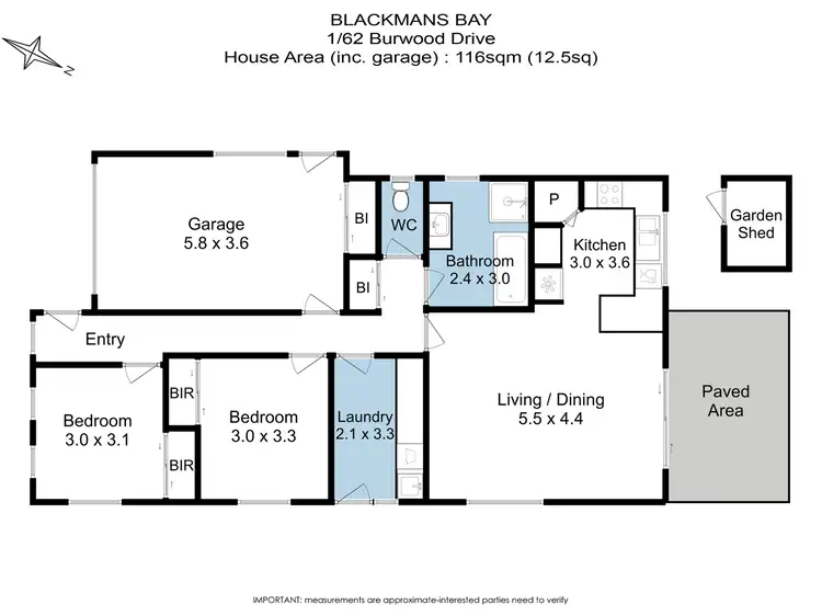 Floorplan of Homely unit listing, 1/62 Burwood Drive, Blackmans Bay TAS 7052