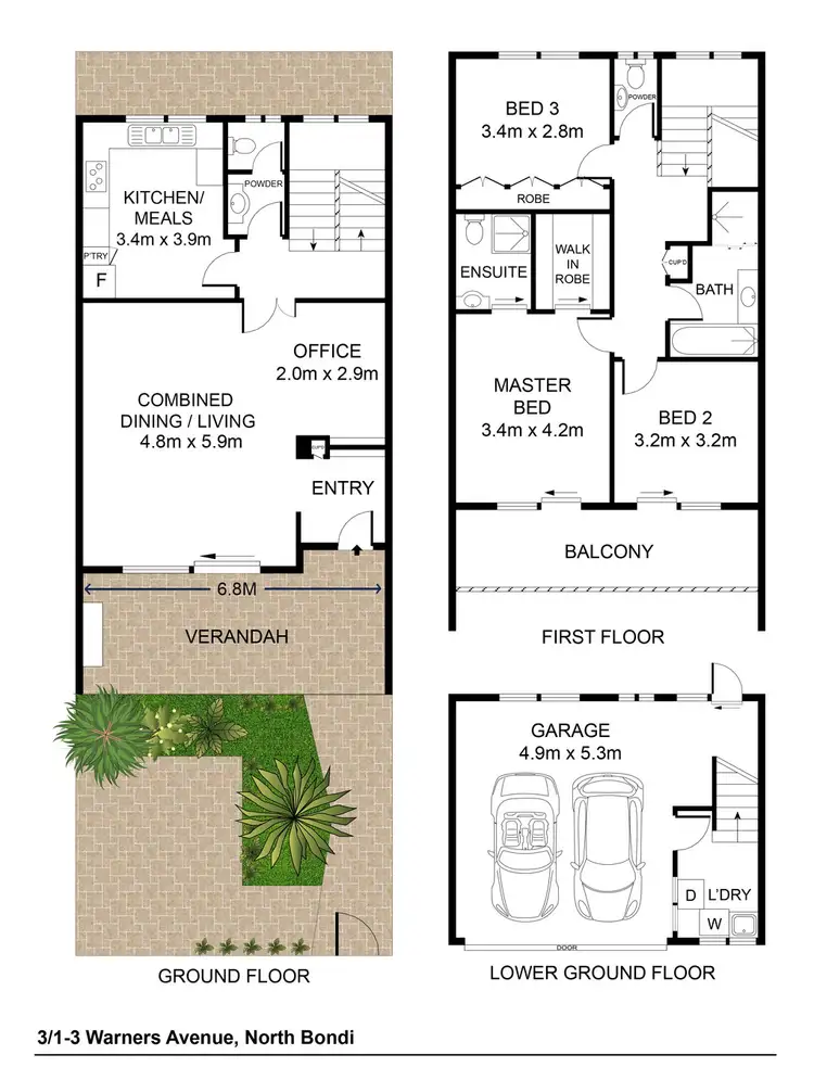 Floorplan of Homely townhouse listing, 3/1-3 Warners Avenue, North Bondi NSW 2026