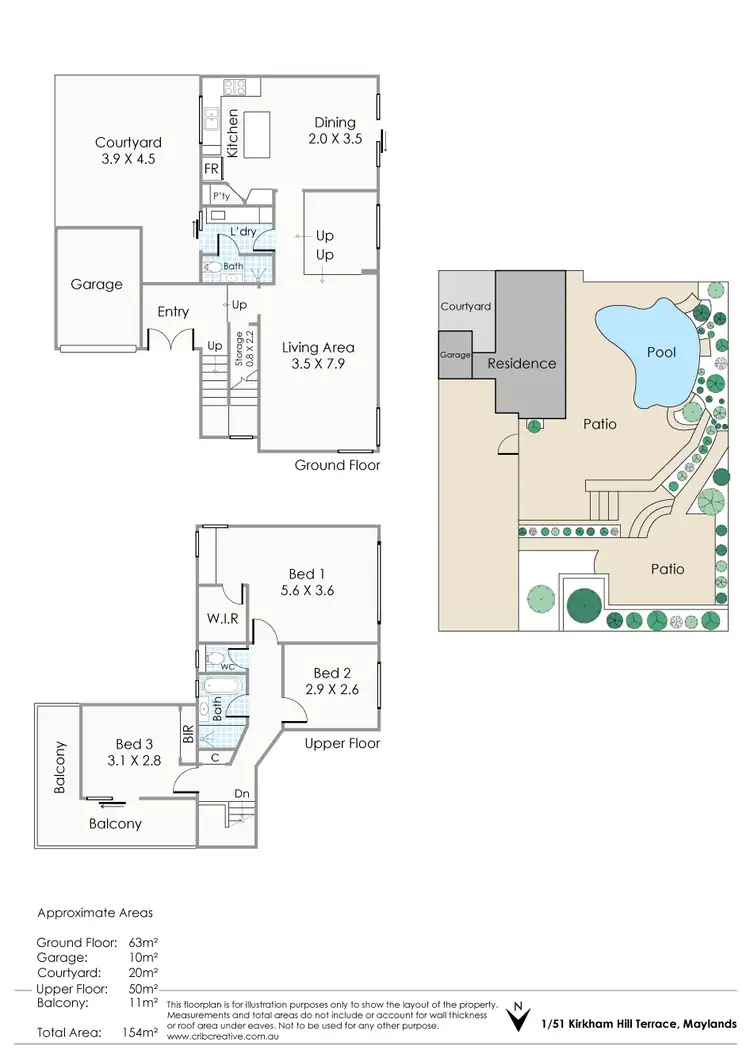 Floorplan of Homely townhouse listing, 1/51 Kirkham Hill Terrace, Maylands WA 6051