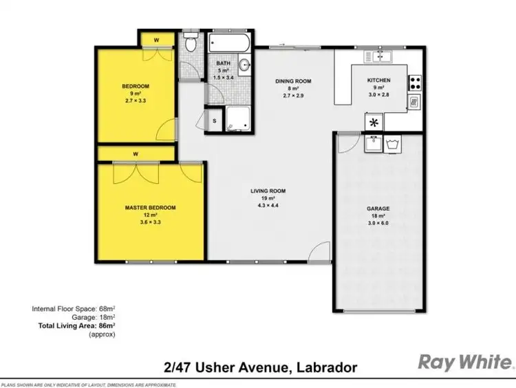 Floorplan of Homely semi-detached listing, 2/47 Usher ave, Labrador QLD 4215