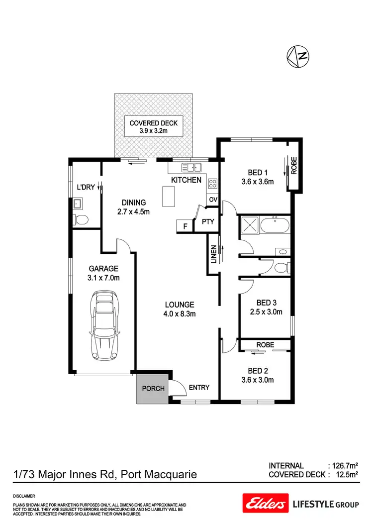 Floorplan of Homely villa listing, 1/73 Major Innes Road, Port Macquarie NSW 2444