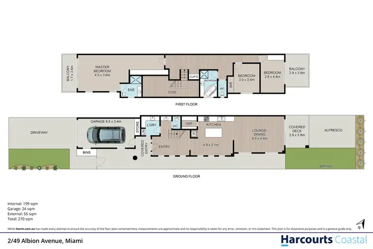 Floorplan of Homely semi-detached listing, 2/49 Albion Avenue, Miami QLD 4220