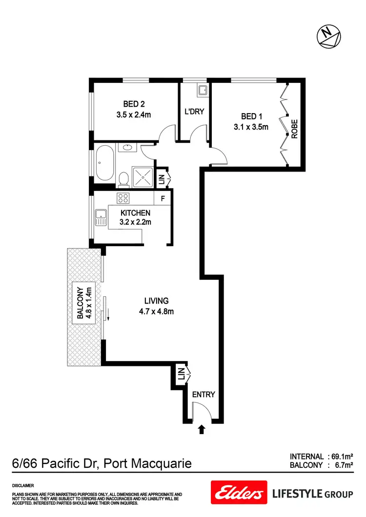 Floorplan of Homely unit listing, 6/66 Pacific Drive, Port Macquarie NSW 2444