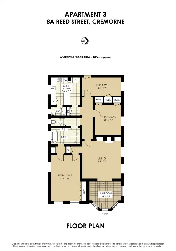 Floorplan of Homely apartment listing, 3/8A Reed Street, Cremorne NSW 2090