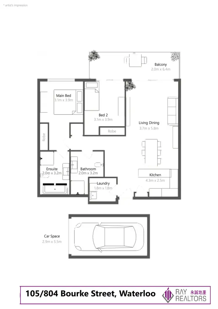 Floorplan of Homely apartment listing, 105/804 Bourke Street, Waterloo NSW 2017