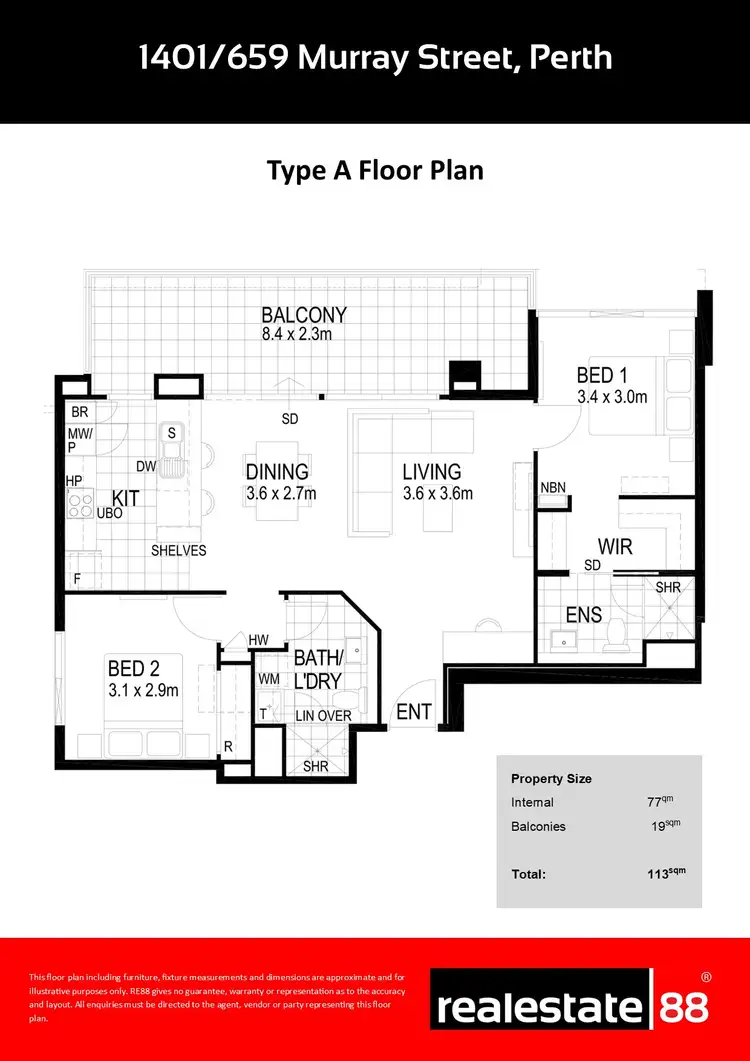 Floorplan of Homely apartment listing, 1401/659 Murray Street, West Perth WA 6005