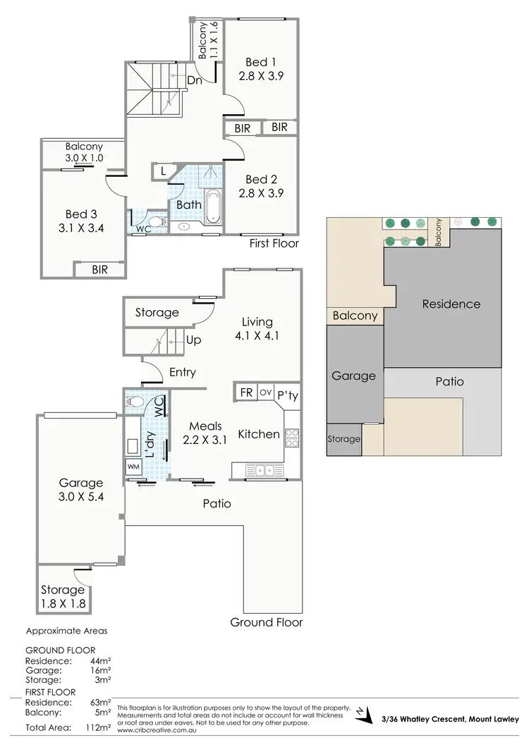 Floorplan of Homely townhouse listing, 3/36 Whatley Crescent, Mount Lawley WA 6050