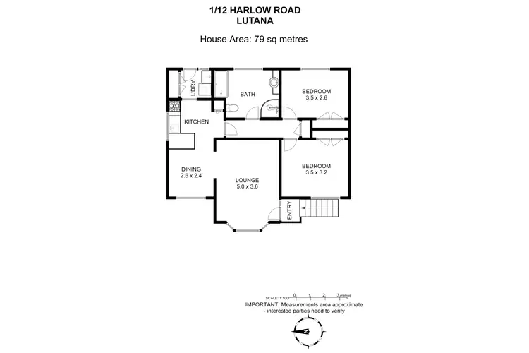 Floorplan of Homely villa listing, 1/12 Harlow Road, Lutana TAS 7009