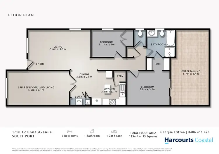 Floorplan of Homely semi-detached listing, 1/18 Corrine Avenue, Southport QLD 4215
