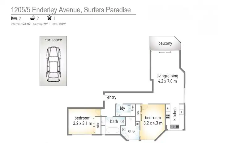Floorplan of Homely apartment listing, 1205/5 Enderley Avenue, Surfers Paradise QLD 4217