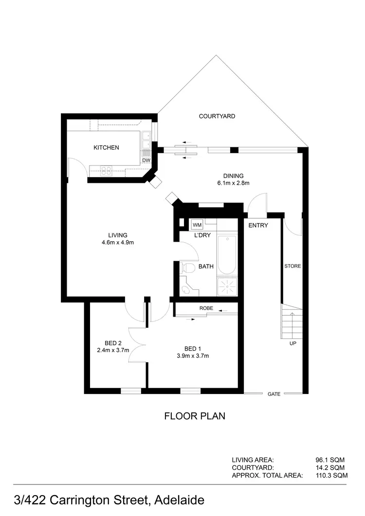 Floorplan of Homely unit listing, 3/422 Carrington Street, Adelaide SA 5000