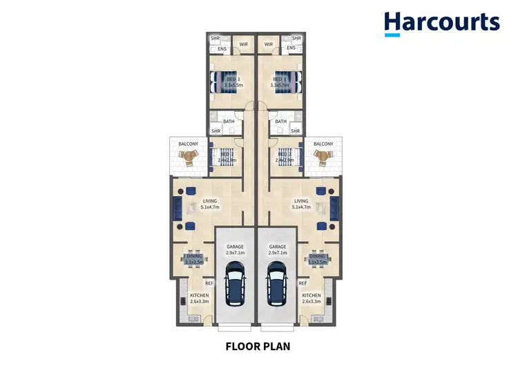 Floorplan of Homely semi-detached listing, 1 & 2/1 Reflection Street, Mount Pleasant QLD 4740