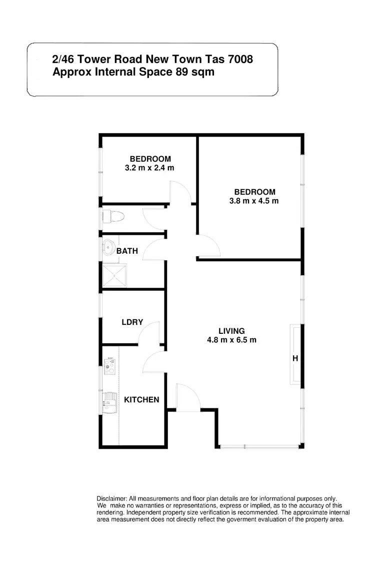 Floorplan of Homely unit listing, 2/46 Tower Road, New Town TAS 7008