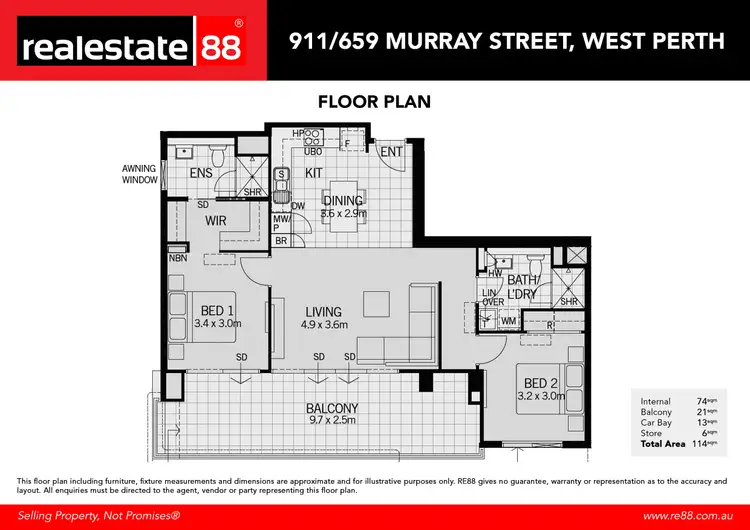 Floorplan of Homely apartment listing, 911/659 Murray Street, West Perth WA 6005