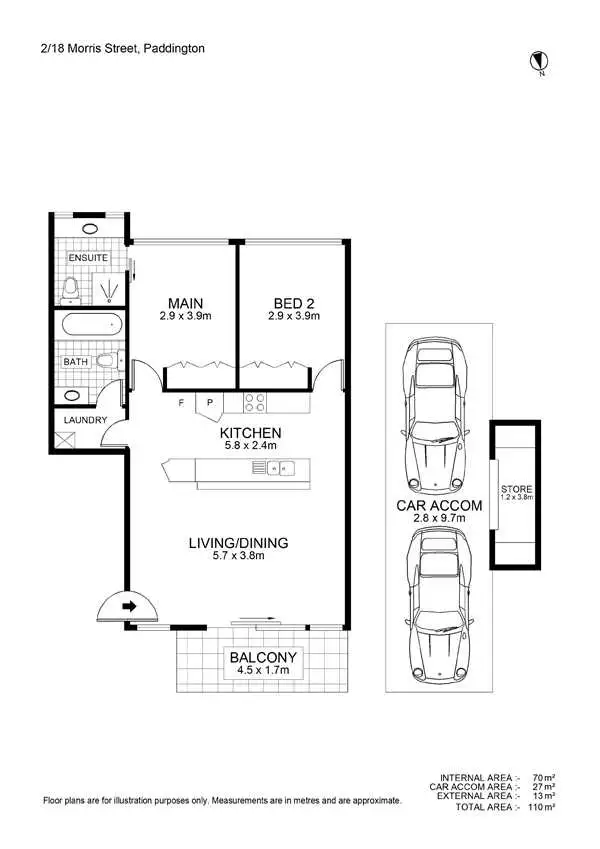 Floorplan of Homely unit listing, 2/18 Morris Street, Paddington QLD 4064