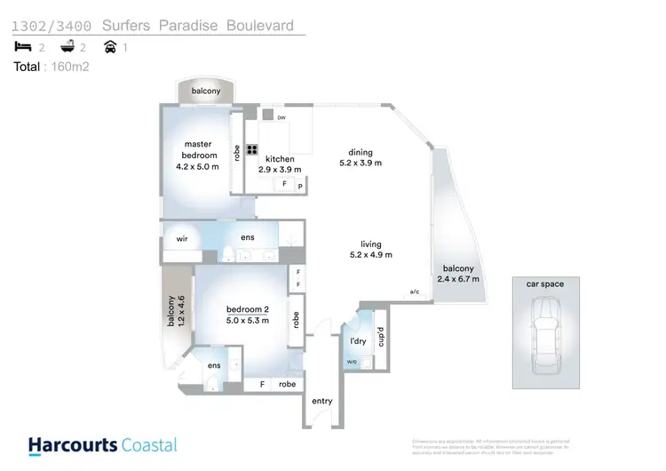 Floorplan of Homely apartment listing, 1302/3400 Surfers Paradise Boulevard, Surfers Paradise QLD 4217