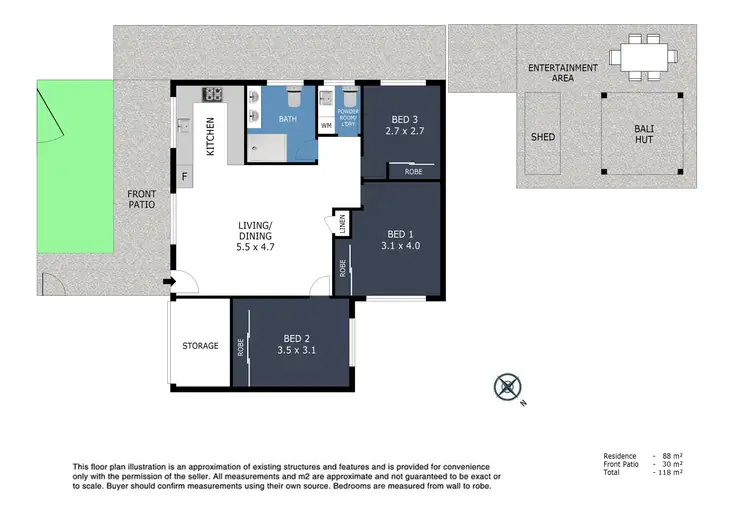 Floorplan of Homely semi-detached listing, 1/32 Oomoo Street, Buddina QLD 4575