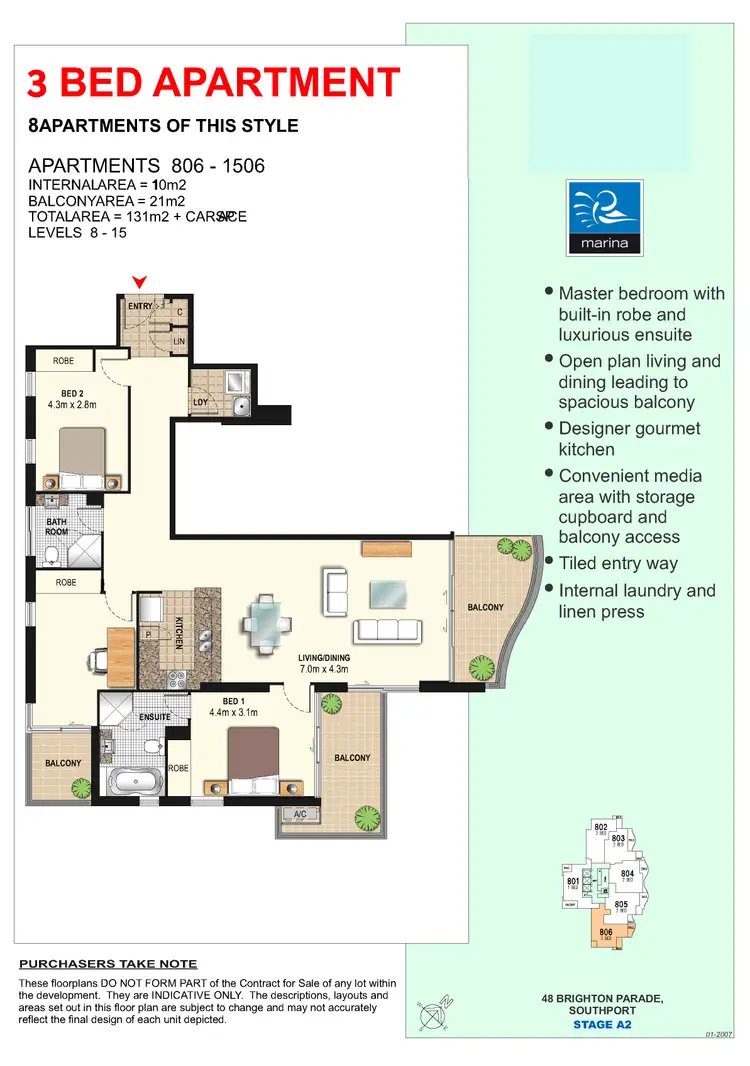 Floorplan of Homely apartment listing, 806/4 Como Crescent, Southport QLD 4215