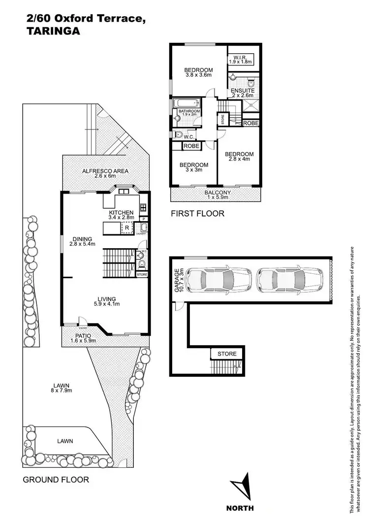 Floorplan of Homely townhouse listing, 2/60 Oxford Terrace, Taringa QLD 4068