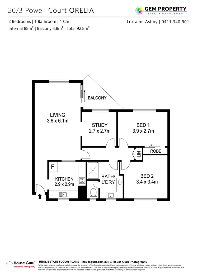 Floorplan of Homely flat listing, 20/3 Powell Court, Orelia WA 6167