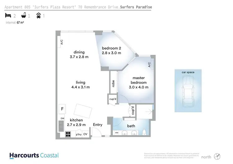 Floorplan of Homely apartment listing, 805/70 Remembrance Drive, Surfers Paradise QLD 4217