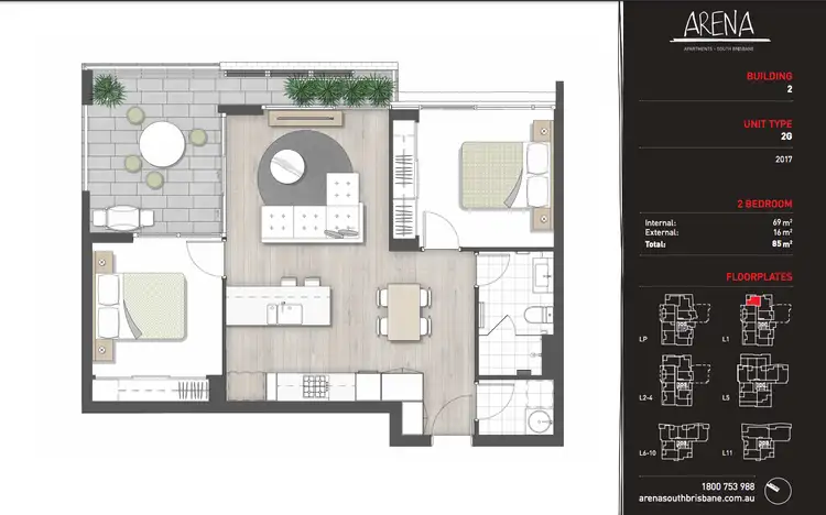 Floorplan of Homely apartment listing, 2017/9 Edmondstone Street, South Brisbane QLD 4101