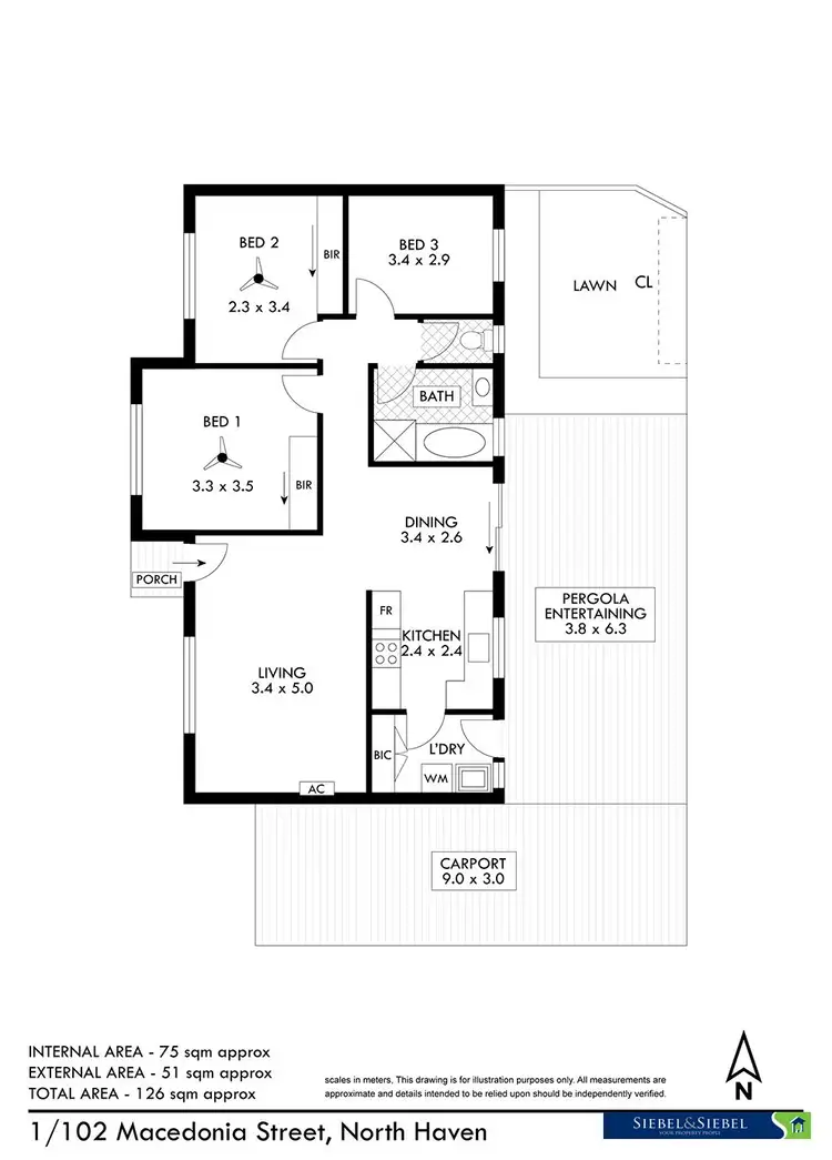Floorplan of Homely unit listing, 1/102 Macedonia Street, North Haven SA 5018