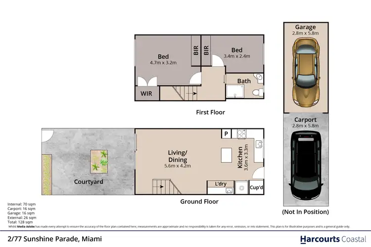 Floorplan of Homely semi-detached listing, 2/77 Sunshine Parade, Miami QLD 4220