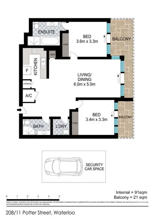 Floorplan of Homely apartment listing, 208 /11 Potter Street, Waterloo NSW 2017
