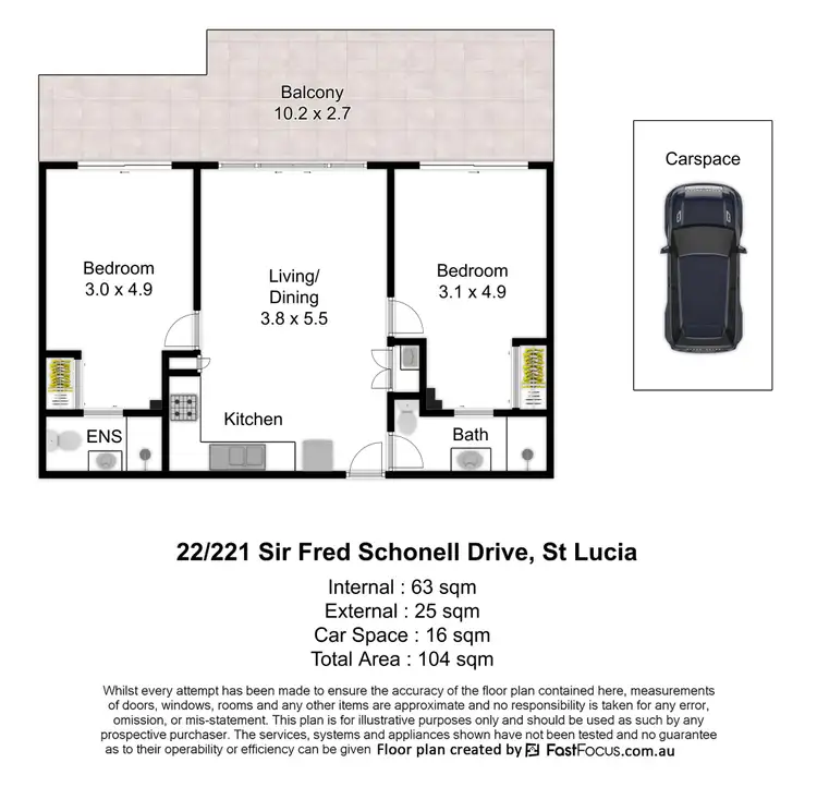 Floorplan of Homely apartment listing, 22/221 Sir Fred Schonell Drive, St Lucia QLD 4067