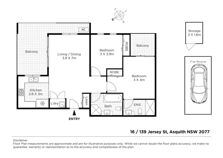 Floorplan of Homely apartment listing, 16/139 Jersey Street North, Asquith NSW 2077