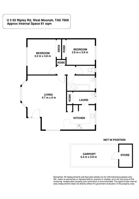 Floorplan of Homely unit listing, 2/63 Ripley Road, West Moonah TAS 7009