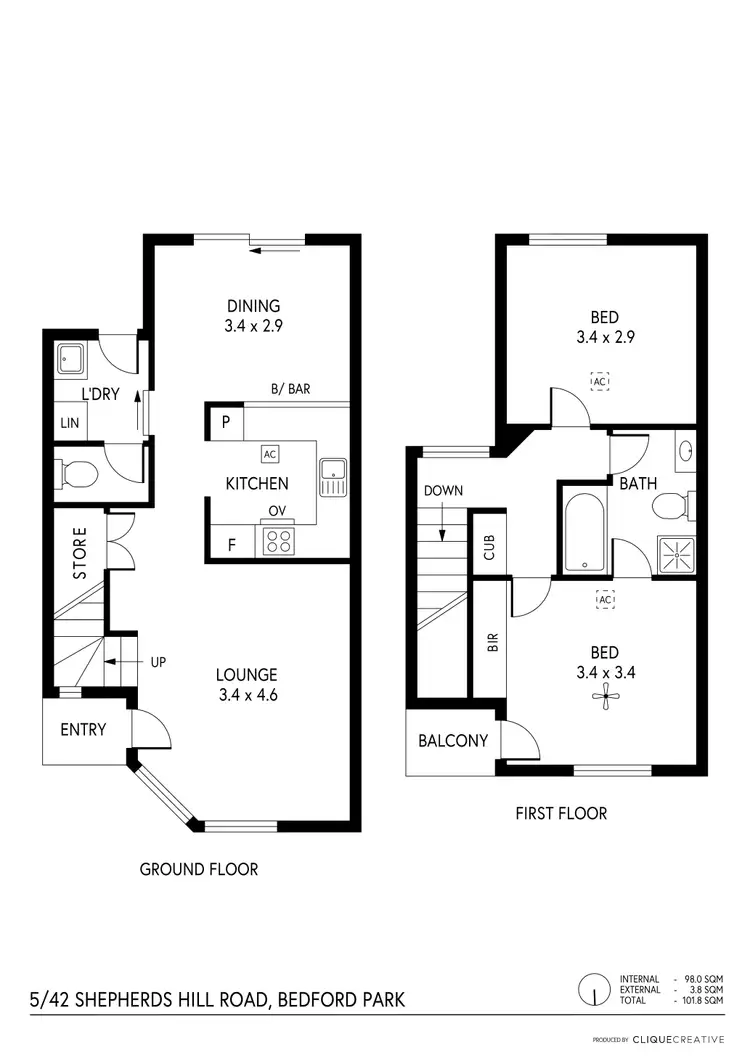Floorplan of Homely townhouse listing, 5/42 Shepherds Hill Road, Bedford Park SA 5042