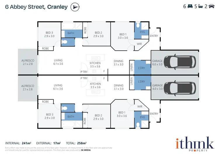 Floorplan of Homely semi-detached listing, 1 & 2/6 Abbey Street, Cranley QLD 4350