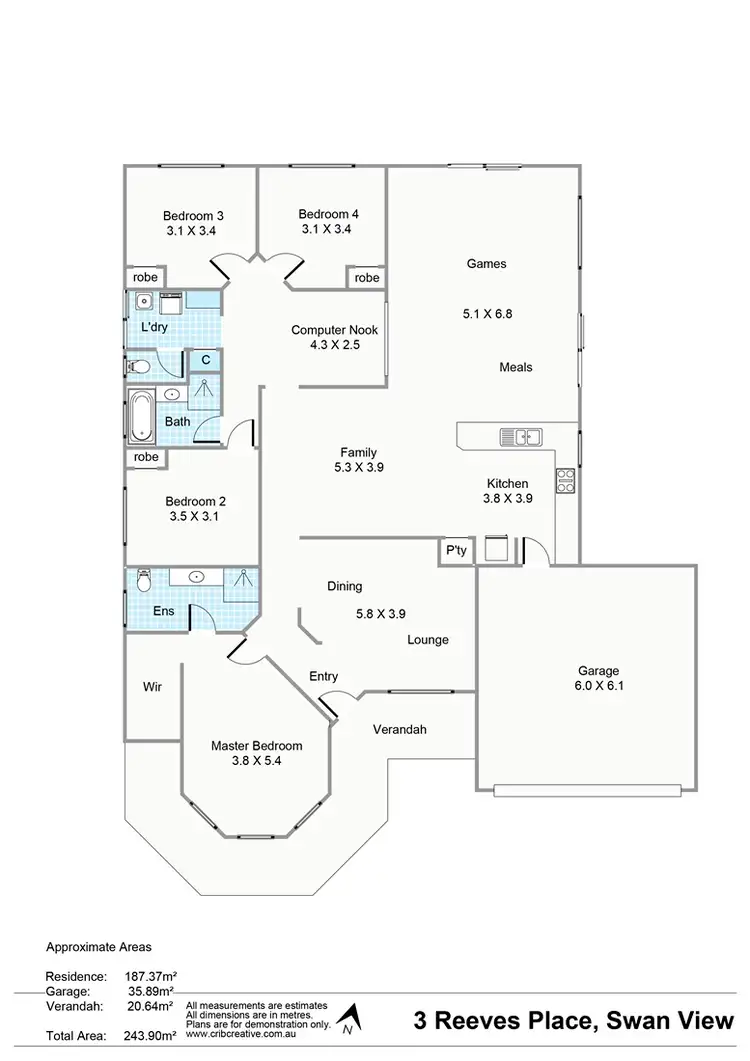 Floorplan of Homely house listing, 3 Reeves Place, Swan View WA 6056