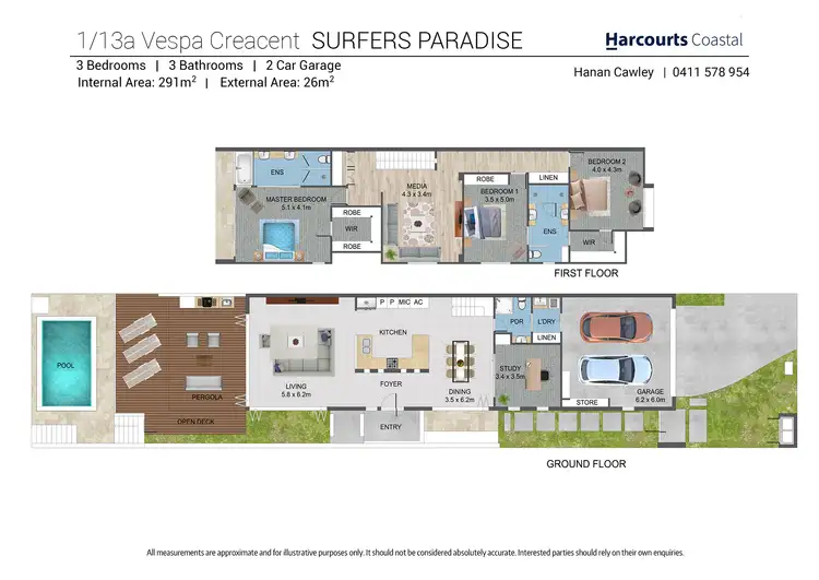 Floorplan of Homely semi-detached listing, 1/13A Vespa Crescent, Surfers Paradise QLD 4217