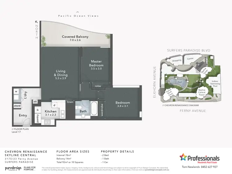 Floorplan of Homely unit listing, 3175/23 Ferny Avenue, "Chevron Renaissance", Surfers Paradise QLD 4217