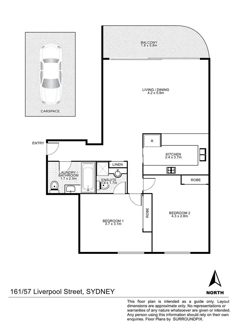 Floorplan of Homely apartment listing, 161/57-67 Liverpool Street, Sydney NSW 2000