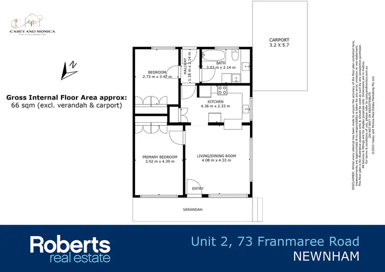 Floorplan of Homely unit listing, 2/73 Franmaree Road, Newnham TAS 7248