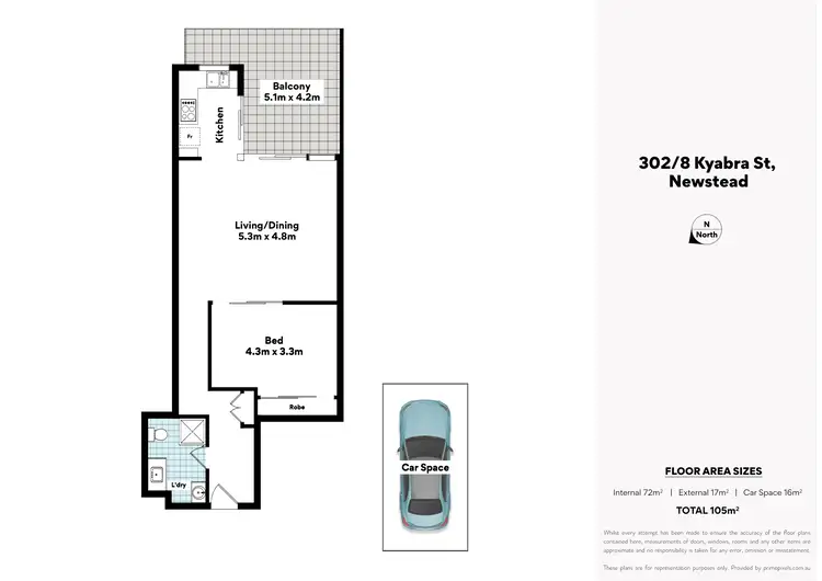 Floorplan of Homely apartment listing, 302/8 Kyabra Street, Newstead QLD 4006