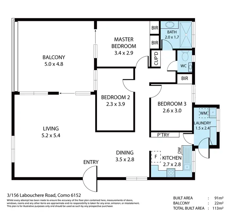 Floorplan of Homely villa listing, 3/156 Labouchere Road, Como WA 6152