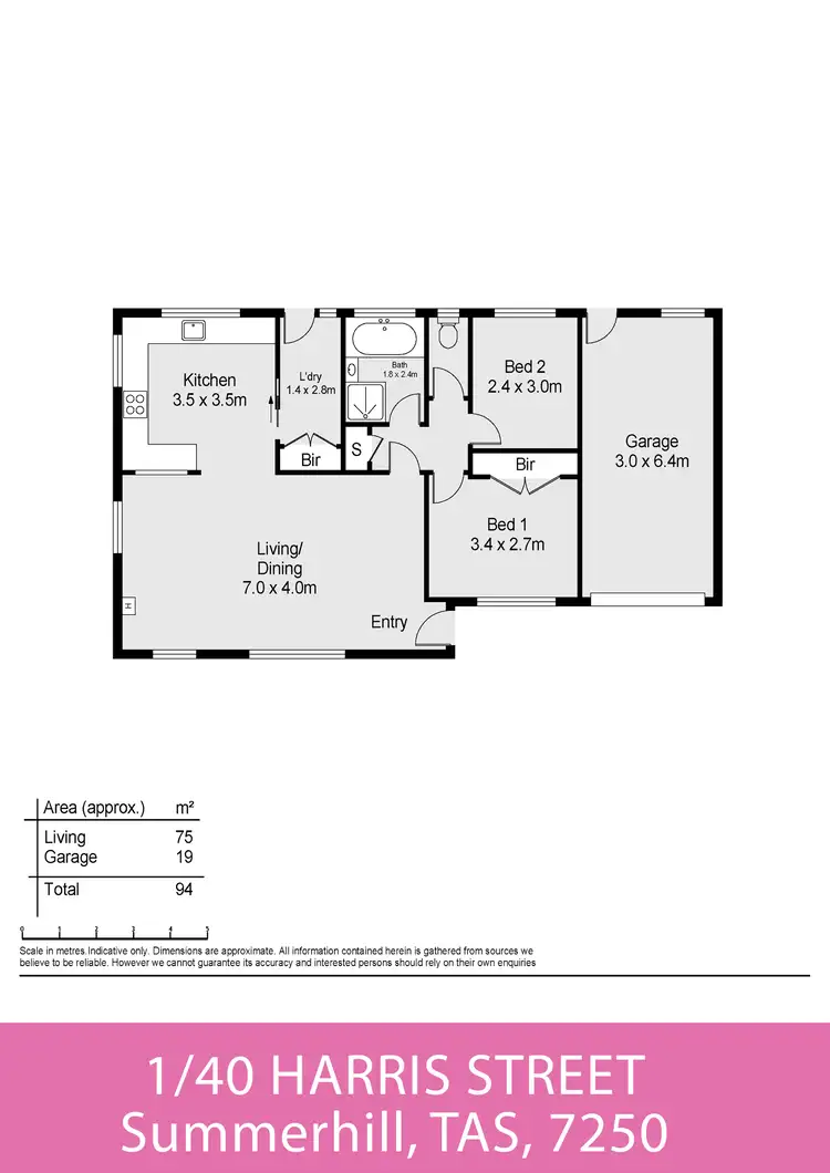 Floorplan of Homely unit listing, 1/40 Harris Street, Summerhill TAS 7250