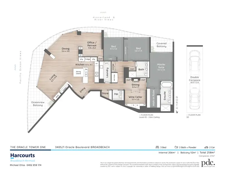 Floorplan of Homely apartment listing, 3405/1 Oracle Boulevard, Broadbeach QLD 4218